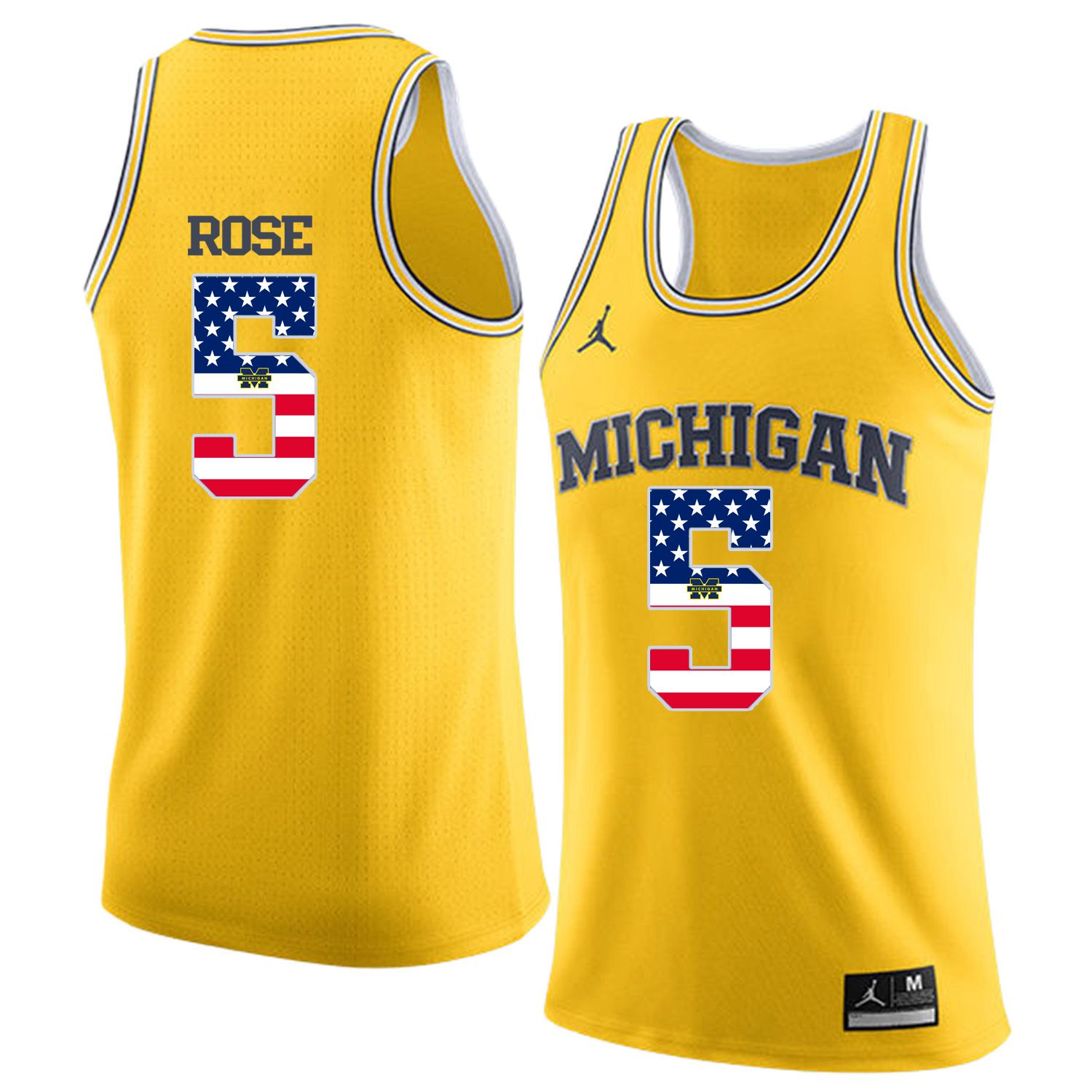 Men Jordan University of Michigan Basketball Yellow #5 Rose Flag Customized NCAA Jerseys